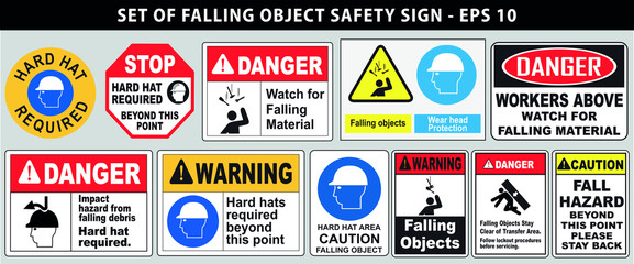 set of falling object hazard or hard hat safety sign. easy to modify