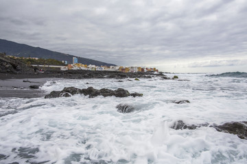 Puerto de la Cruz. Black sand of playa Jardin,Puerto de la Cruz, Tenerife, Spain