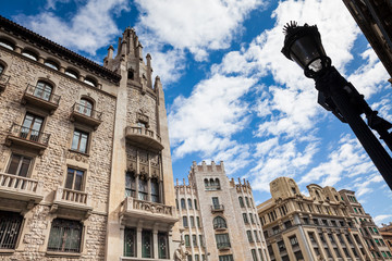 Fototapeta na wymiar Buildings facades at the Gothic Square in Barcelona, Spain