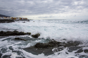 Puerto de la Cruz. Black sand of playa Jardin,Puerto de la Cruz, Tenerife, Spain