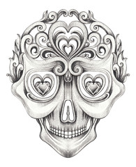 Art Vintage mix Skull Tattoo. Han pencil drawing on paper.