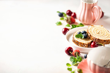 Swiss roll with cream