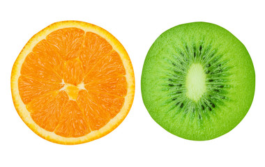 Kiwi and orange isolated on white background
