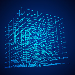 Big data visualization. HUD grid corners wireframe mesh cube. Analysis of information. Visual data infographics design. Science and technology. Connection Structure. Digital Data Vector Illustration.