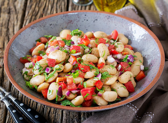 White bean cannellini salad. Vegan salad. Diet menu.