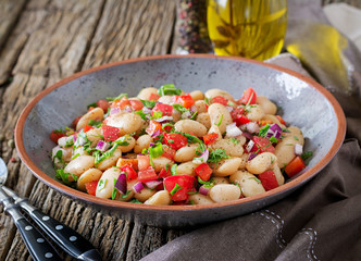 White bean cannellini salad. Vegan salad. Diet menu.