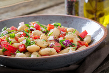White bean cannellini salad. Vegan salad. Diet menu.