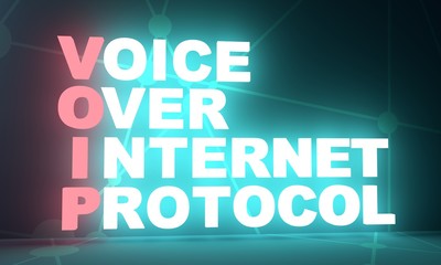 Acronym VOIP - Voice over Internet Protocol. Internet conceptual image. 3D rendering. Neon bulb illumination