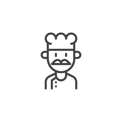 Fototapeta premium Chef portrait outline icon. linear style sign for mobile concept and web design. Cook person in chef hat uniform simple line vector icon. Symbol, logo illustration. Pixel perfect vector graphics
