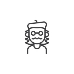 Obraz na płótnie Canvas Artist portrait outline icon. linear style sign for mobile concept and web design. Painter artist in hat and glasses simple line vector icon. Symbol, logo illustration. Pixel perfect vector graphics