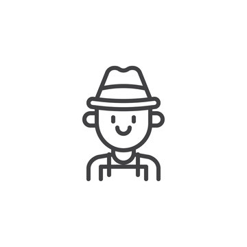 Farmer portrait outline icon. linear style sign for mobile concept and web design. Happy farmer in hat simple line vector icon. Symbol, logo illustration. Pixel perfect vector graphics