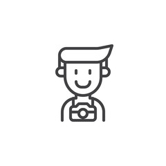 Photographer man outline icon. linear style sign for mobile concept and web design. Camera man simple line vector icon. Symbol, logo illustration. Pixel perfect vector graphics
