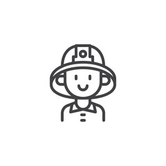 Obraz premium Firefighter character outline icon. linear style sign for mobile concept and web design. Fireman portrait simple line vector icon. Symbol, logo illustration. Pixel perfect vector graphics