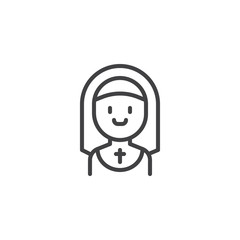 Nun smiling outline icon. linear style sign for mobile concept and web design. Profession simple line vector icon. Symbol, logo illustration. Pixel perfect vector graphics
