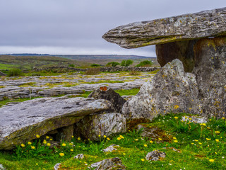 The famous Poulnabrone Dolmen Tomb in the Burren of Ireland