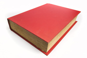 red hard cover book on white background