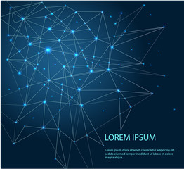 Plexus effect. Futuristic vector illustration. Abstract image of a starry sky or space, consisting of points, lines, and shapes in the form of planets, stars and the universe. Low poly vector