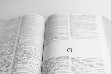 Fototapeta premium Close up Romans letter on open book with balck and white style