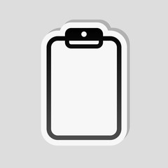 Tablet with paper. Sticker style with white border and simple sh