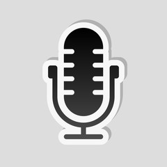 Simple microphone icon. Sticker style with white border and simp