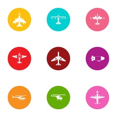 Overflight icons set. Flat set of 9 overflight vector icons for web isolated on white background