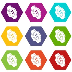 Cogwheel clothes button icons 9 set coloful isolated on white for web