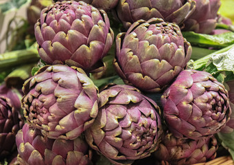Fresh artichokes sold in the market