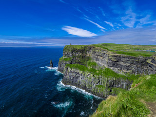 Amazing wide angle view over the Cliffs of Moher in Ireland