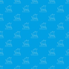 Sailing ship pattern vector seamless blue repeat for any use