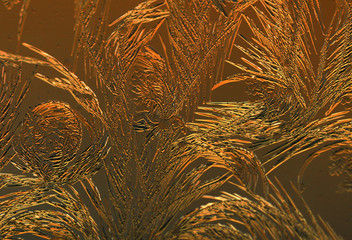 Gold frost drawings on the glass as a background