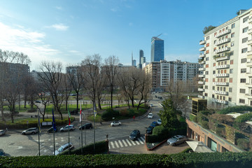 ホテルから見るミラノのレプッブリカ広場の風景