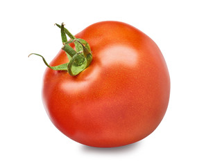 one ripe red tomato on a white background
