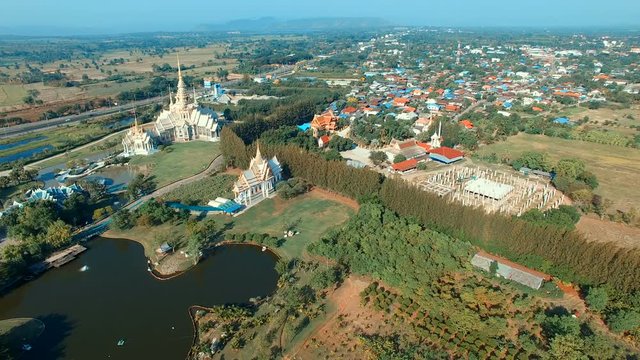 aerial view of wat luang phor to in nakornratchasrima thailand