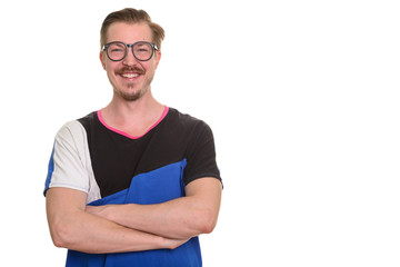 Portrait Of Man Isolated Against White Background