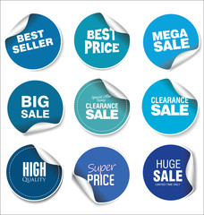 Blue sale stickers vector illustration collection