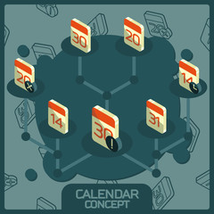 Fototapeta na wymiar Calendar color concept isometric icons