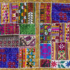 Detail patchwork carpet. Close up