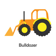 Bulldozer in cartoon style, card with transport for kid, preschool activity for children, vector illustration