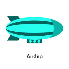 Airship in cartoon style, card with transport for kid, preschool activity for children, vector illustration