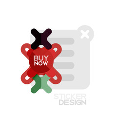 Flat design cross shape geometric sticker icon, paper style design with buy now sample text, for business or web presentation, app or interface buttons