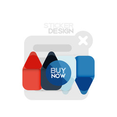 Flat design triangle arrow shape geometric sticker icon, paper style design with buy now sample text, for business or web presentation, app or interface buttons, internet website store banners