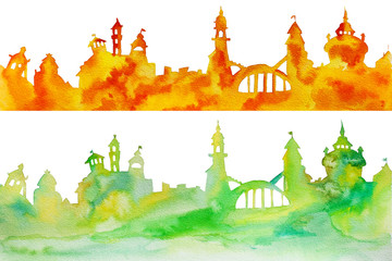 watercolor silhouette of the town