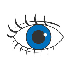 Blue female eye with eyelashes and eyebrow. Abstract. Vector illustration.
