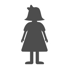 Silhouette of girl in dress and bow on hair. Female child icon. Vector illustration.