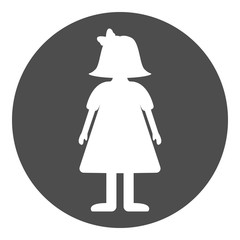 Silhouette of girl in dress and bow on hair. Female child icon. Vector illustration.