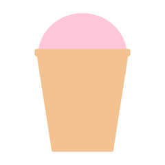 Pink ice cream in waffle cup. Vector illustration.