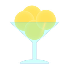 Yellow cce cream balls in glass cup. Vector illustration.