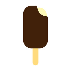 Bitten chocolate ice cream on stick. Eskimo pie icon. Vector illustration.