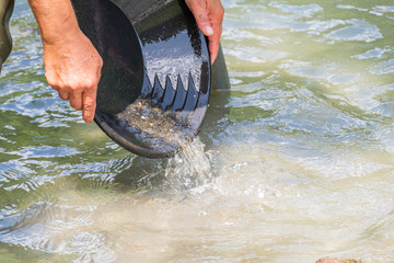 Gold washing in the river