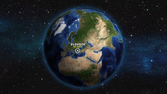 BULGARIA PLOVDIV ZOOM IN FROM SPACE